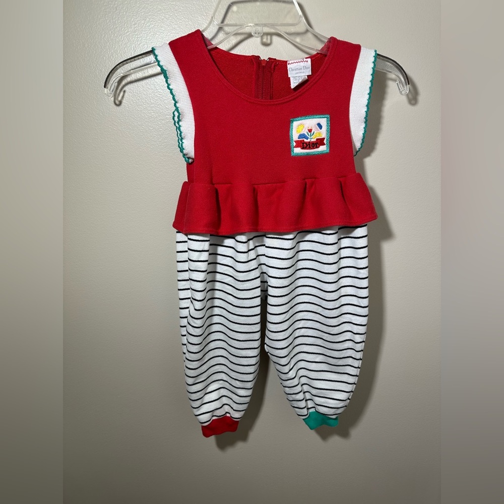 Vintage 90s Rare Girls 2T Christian Dior Logo Romper Kids Core